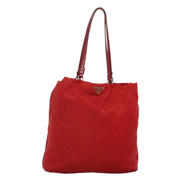 Prada Handbags - PRADA Tote Bag Nylon Red Gold Auth MX249